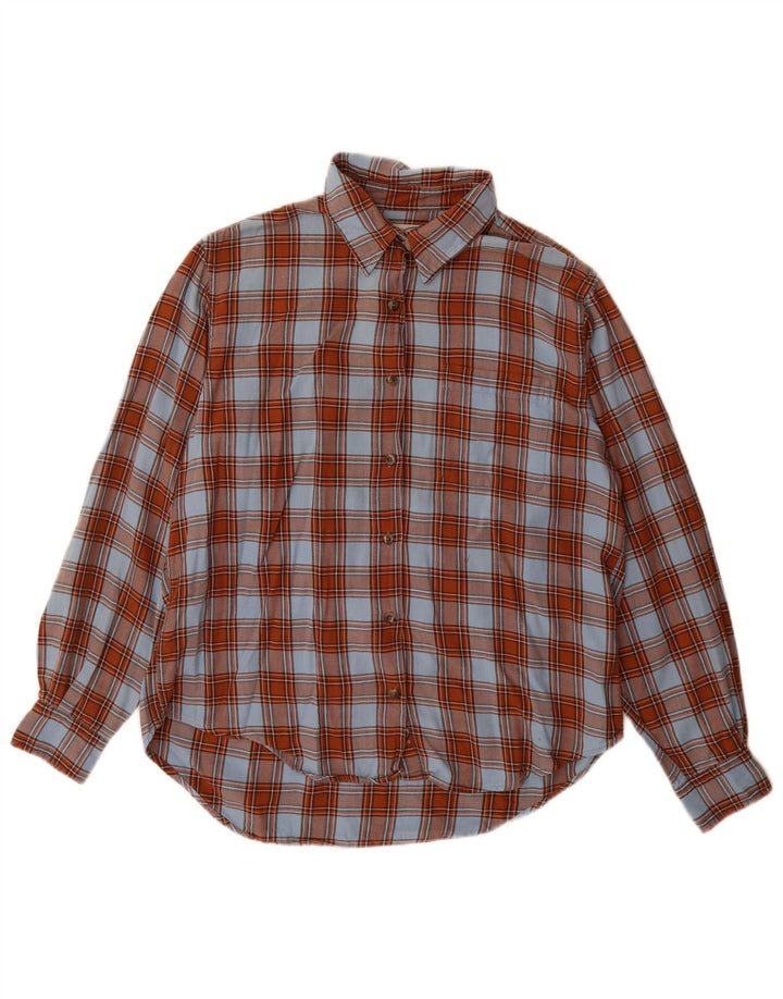 Lands End Womens Flannel Shirt US 12 Large Brown Check Cotton