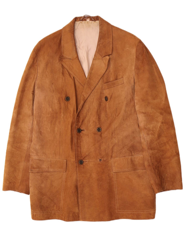 Vintage Mens Suede Double Breasted Coat IT 52 XL Beige