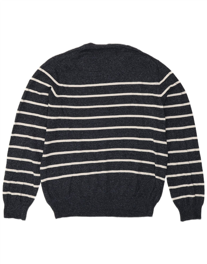 Marks & Spencer Mens Crew Neck Jumper Sweater Large Navy Blue Striped
