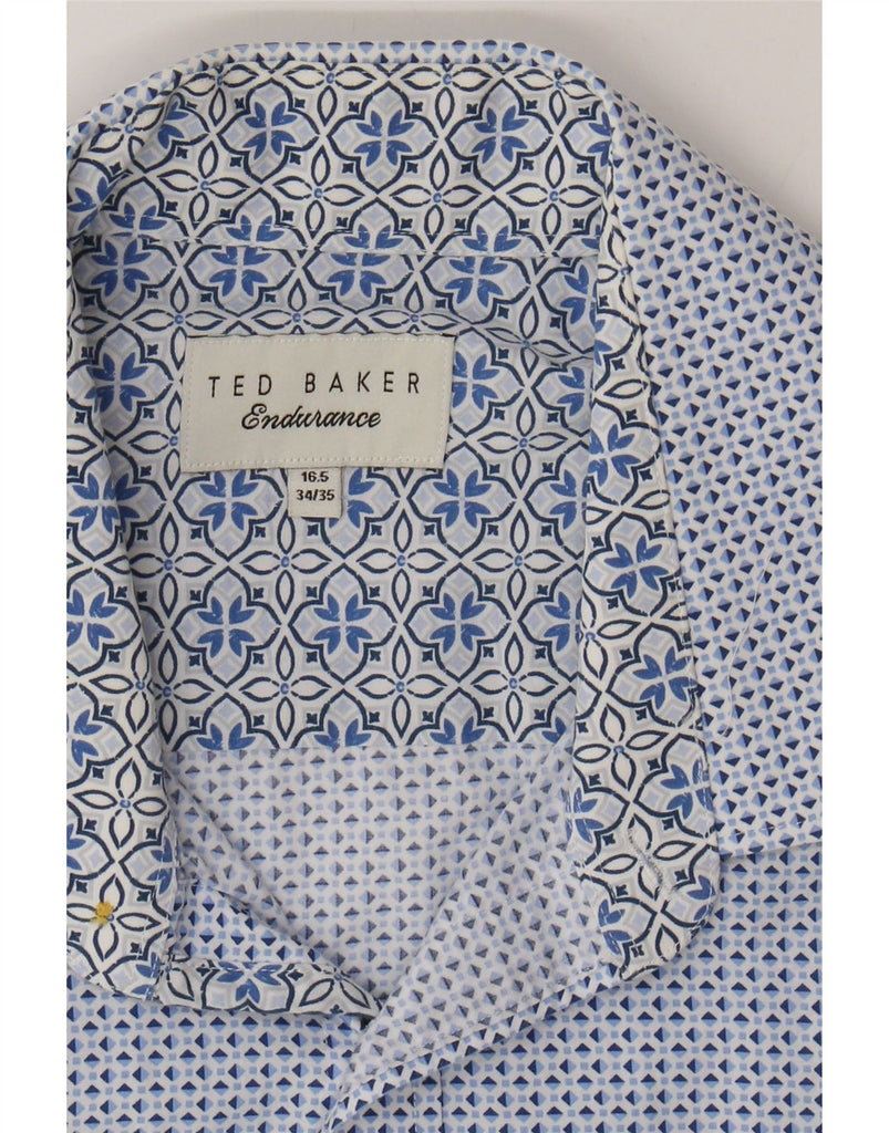 TED BAKER Mens Shirt Size 16.5 Large Blue Geometric Cotton Vintage Ted Baker and Second-Hand Ted Baker from Messina Hembry 