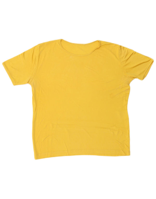 VINTAGE Womens T-Shirt Top UK 16 Large Yellow Silk