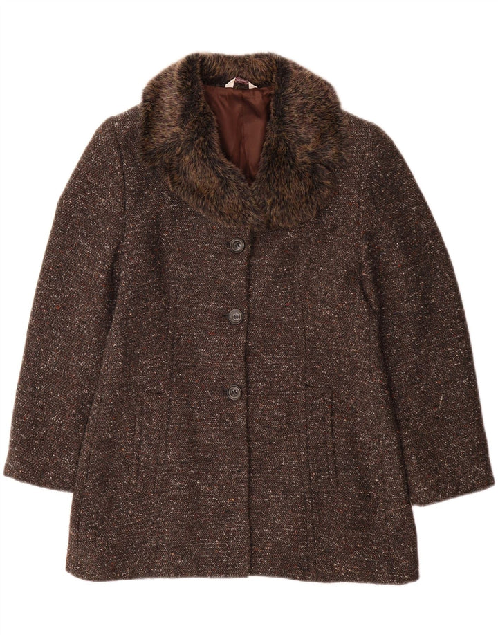 STEFANEL Womens Overcoat UK 12 Medium Brown Flecked Wool Vintage Stefanel and Second-Hand Stefanel from Messina Hembry 