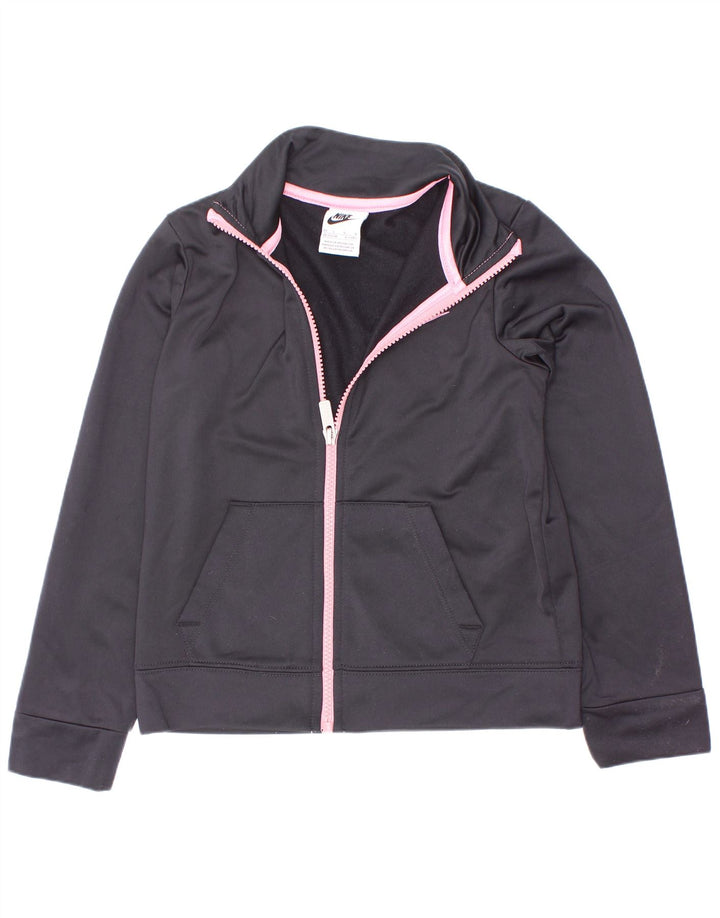 Nike Girls Tracksuit Top Jacket 6-7 Years Large Black Polyester