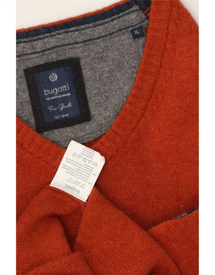 Bugatti Mens V-Neck Jumper Sweater XL Orange Lambswool