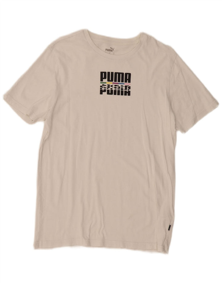 PUMA Mens Graphic T-Shirt Top Small White Cotton