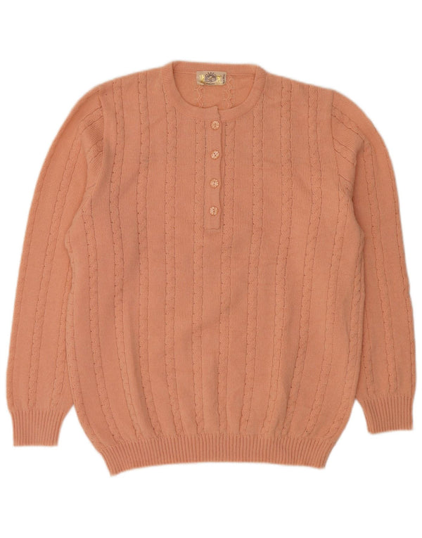 Vintage Womens Crew Neck Jumper Sweater UK 16 Large Pink Wool