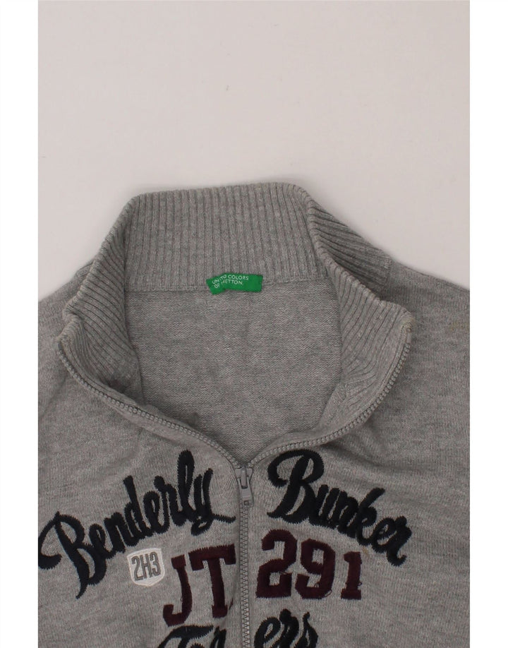 BENETTON Boys Graphic Cardigan Sweater 9-10 Years Grey Vintage Benetton and Second-Hand Benetton from Messina Hembry 