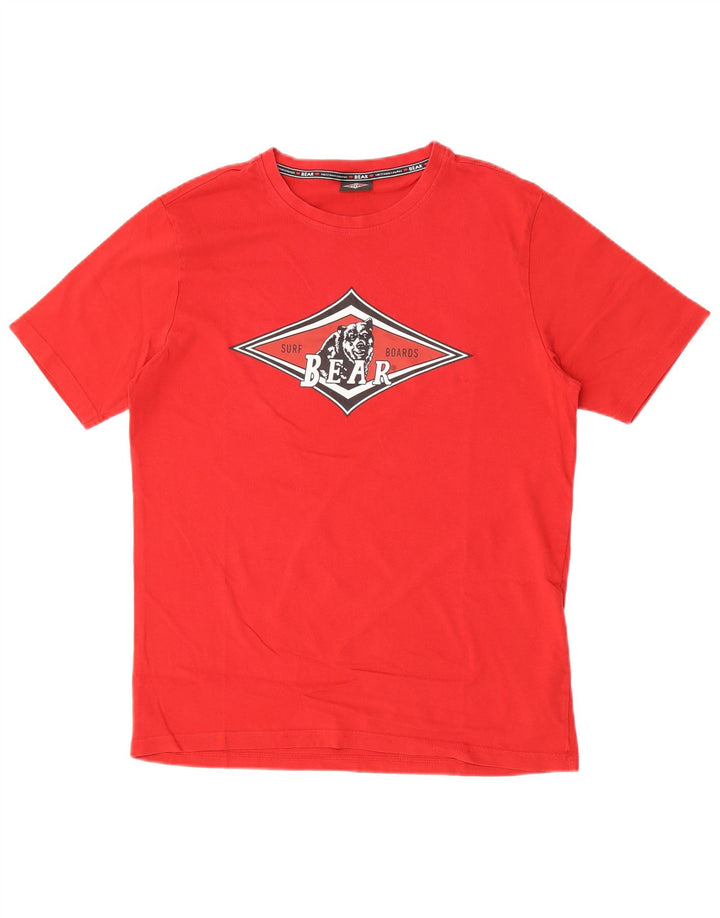 Bear Mens Graphic T-Shirt Top Medium Red Cotton