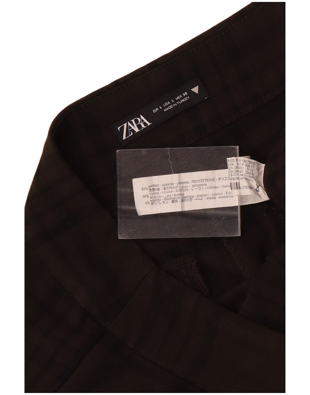Zara Womens Straight Chino Trousers Large W30 L29 Brown Check Polyester