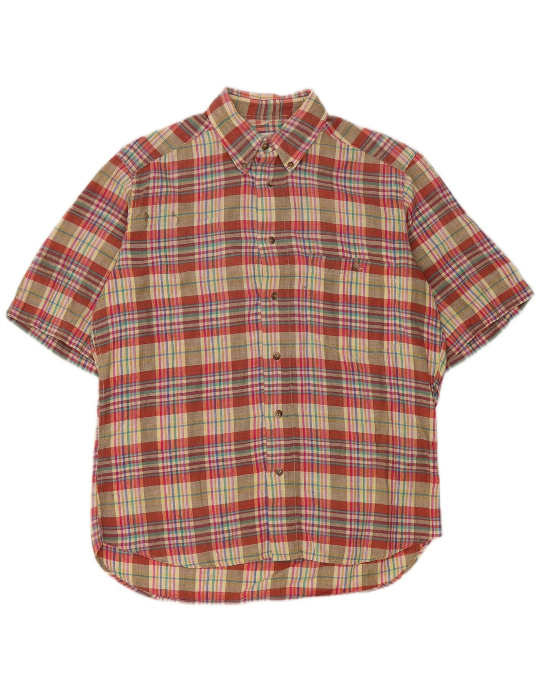 Vintage Mens Short Sleeve Shirt Medium Multicoloured Check Cotton
