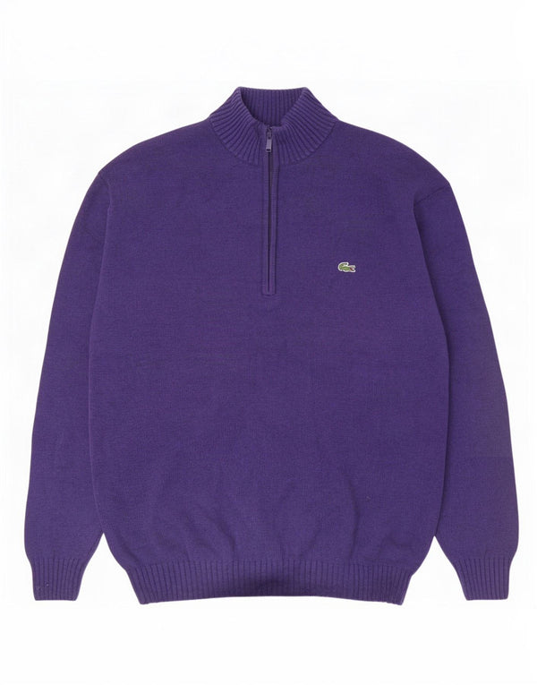 Lacoste Mens Zip Neck Jumper Sweater Size 7 2XL Purple Cotton