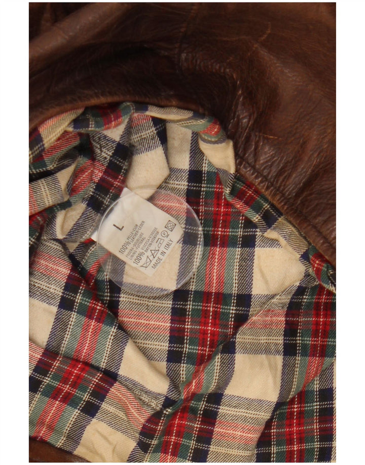 Americanino Womens Oversized Leather Jacket UK 16 Large Brown Leather