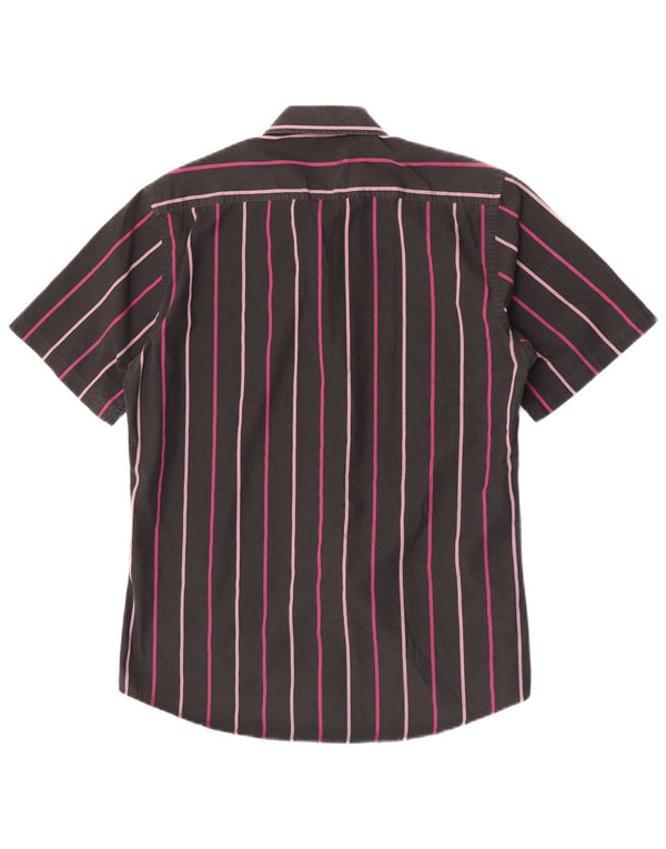 Yves Saint Laurent Mens Short Sleeve Shirt Medium Black Pinstripe Cotton