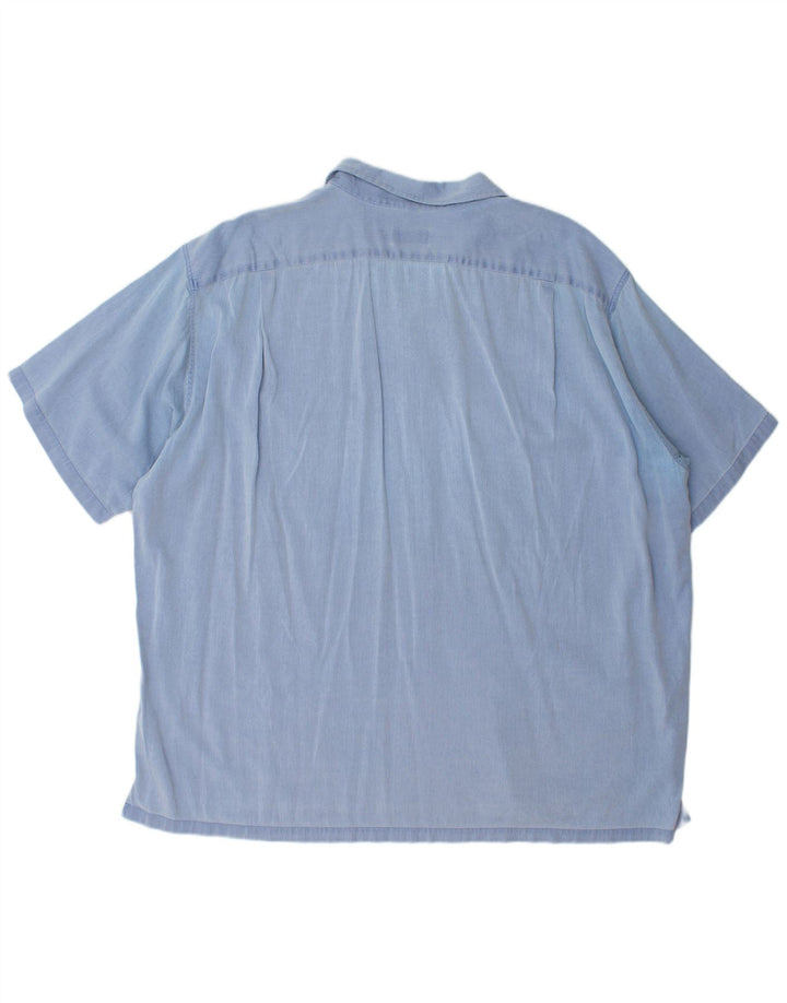 LACOSTE Mens Short Sleeve Shirt Size 45 XL Blue Pinstripe Cotton