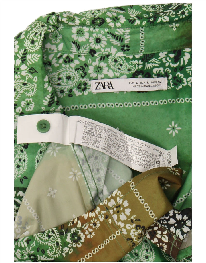 ZARA Mens Sleeveless Shirt Large Green Floral Polyester