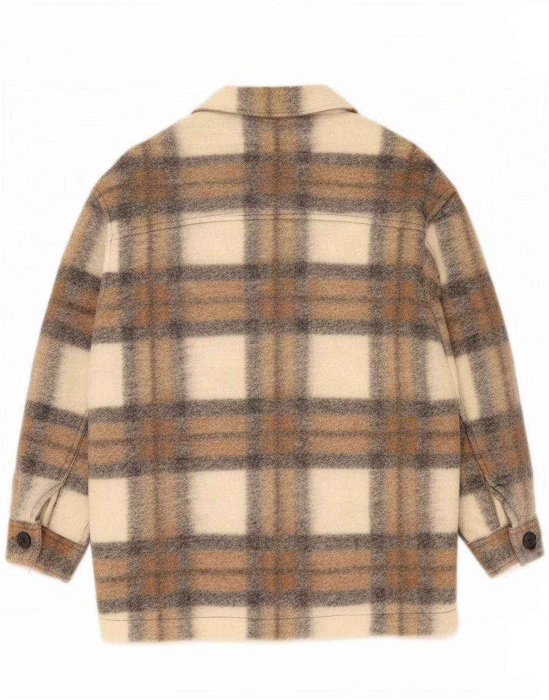 Zara Womens Oversized Utility Jacket UK 14 Medium Beige Plaid Polyester