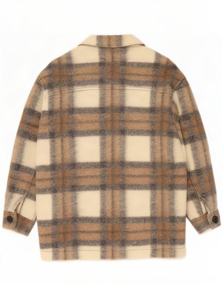 Zara Womens Oversized Utility Jacket UK 14 Medium Beige Plaid Polyester