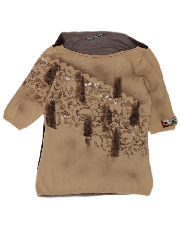 Liu Jo Womens See Through Blouse Top UK 12 Medium Beige Colourblock