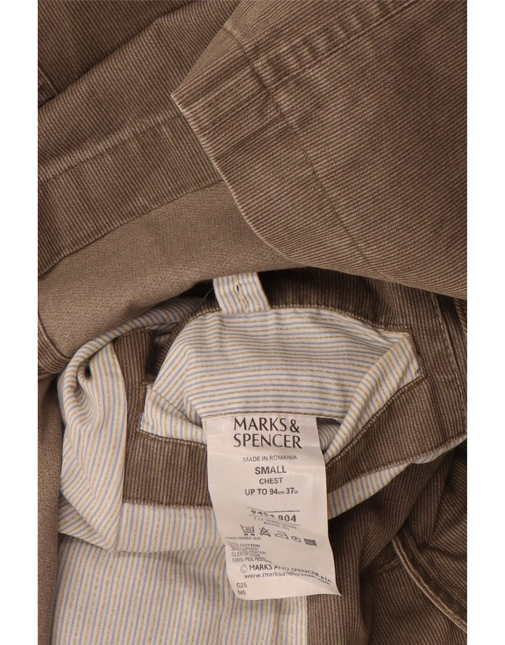 Marks & Spencer Mens 3 Button Blazer Jacket UK 36 Small Khaki Pinstripe