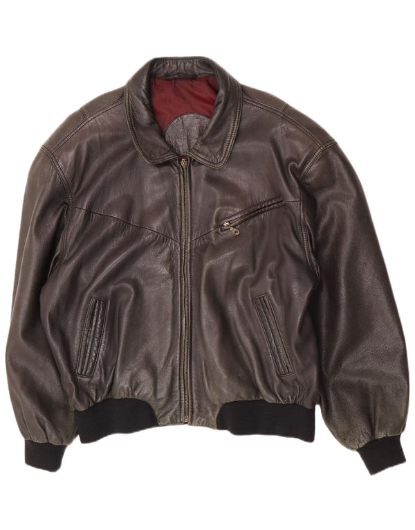 Liberty Mens Leather Jacket IT 54 2XL Brown Leather