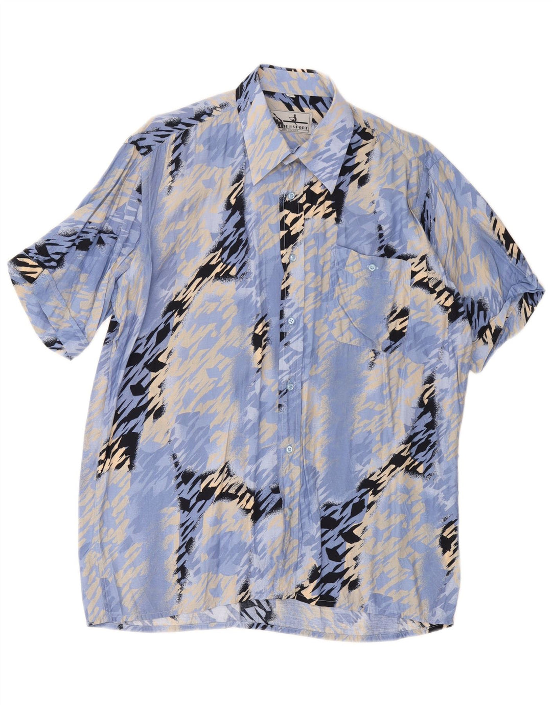 FOLLIE Mens Abstract Pattern Short Sleeve Shirt Size 41/42 Large Blue