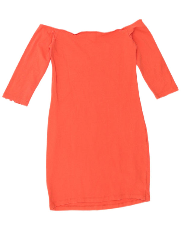 Adidas Womens 3/4 Sleeve Off Shoulder Dress UK 8 Small  Orange Cotton