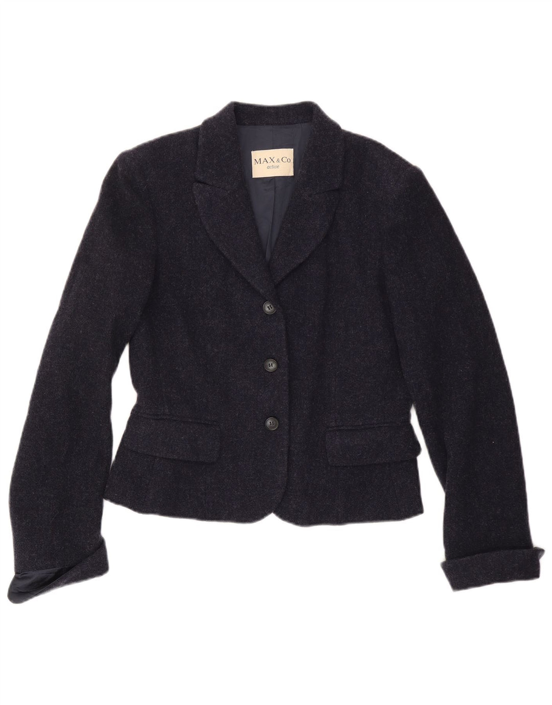 MAX & CO. Womens 3 Button Blazer Jacket IT 46 Large Navy Blue Wool