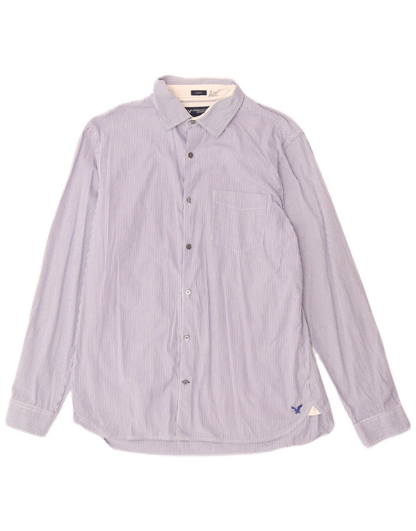 American Eagle Mens Slim Fit Shirt Large Blue Striped Cotton
