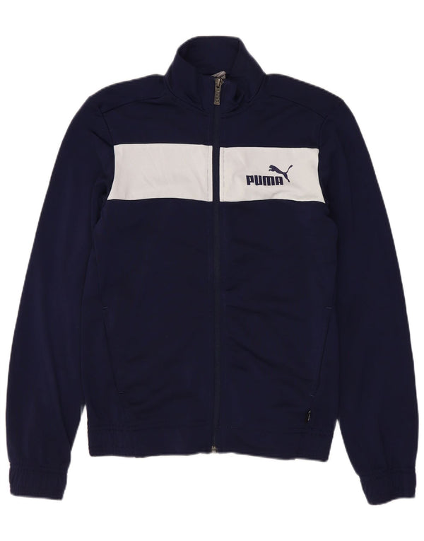 PUMA Boys Graphic Tracksuit Top Jacket 11-12 Years Navy Blue Colourblock