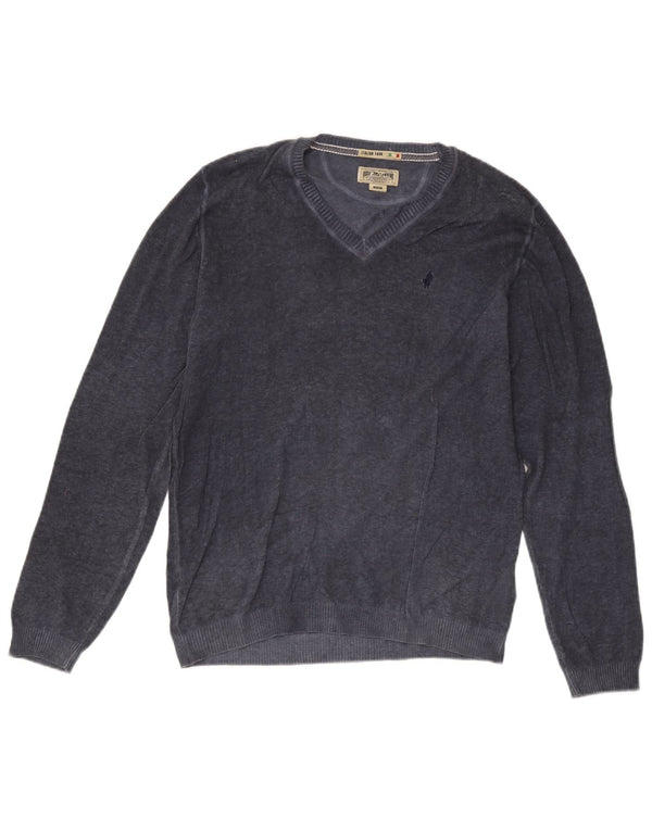 Marlboro Classics Mens V-Neck Jumper Sweater Medium Navy Blue Cotton