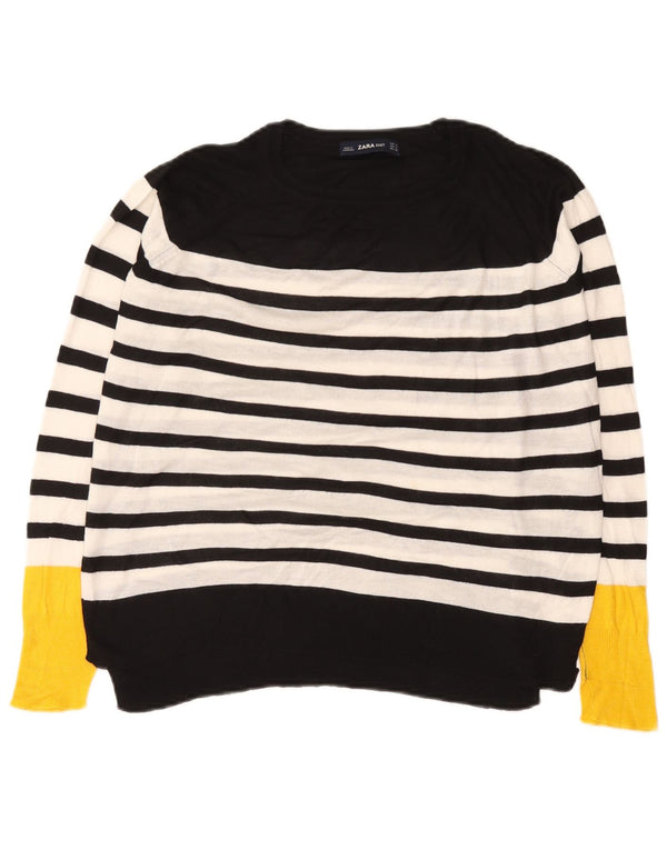 Zara Womens Oversized Boat Neck Jumper Sweater UK 10 Small Black Striped