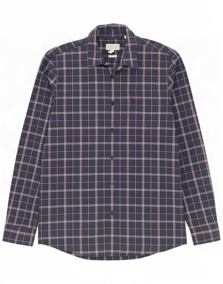 Jack Wills Mens Shirt Medium Navy Blue Check Cotton