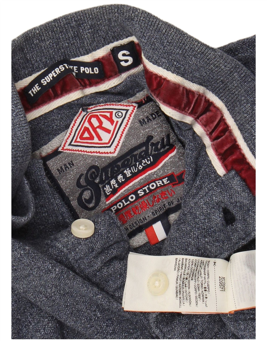 SUPERDRY Mens Graphic Long Sleeve Polo Shirt Small Navy Blue Cotton