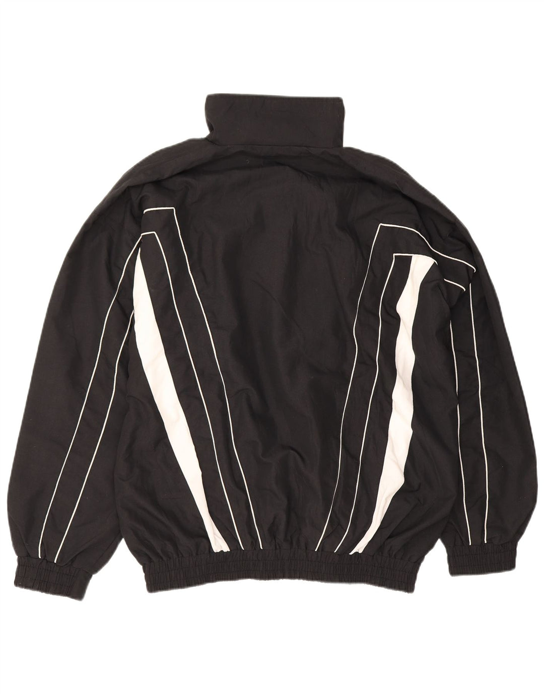 Vintage Mens Tracksuit Top Jacket Large Black Colourblock Polyester