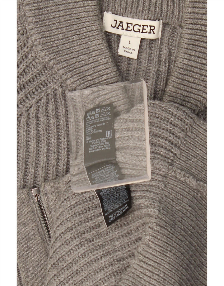 JAEGER Mens Cardigan Sweater Large Grey Cotton