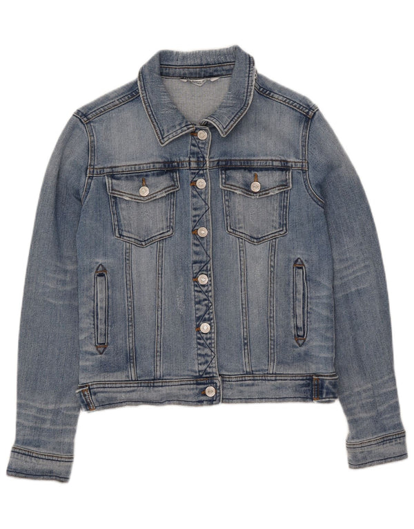 Zara Womens Crop Denim Jacket UK 12 Medium Blue Cotton