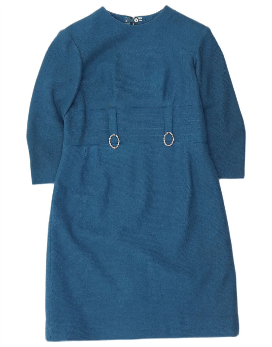 VINTAGE Womens 3/4 Sleeve Sheath Dress UK 12 Medium Blue