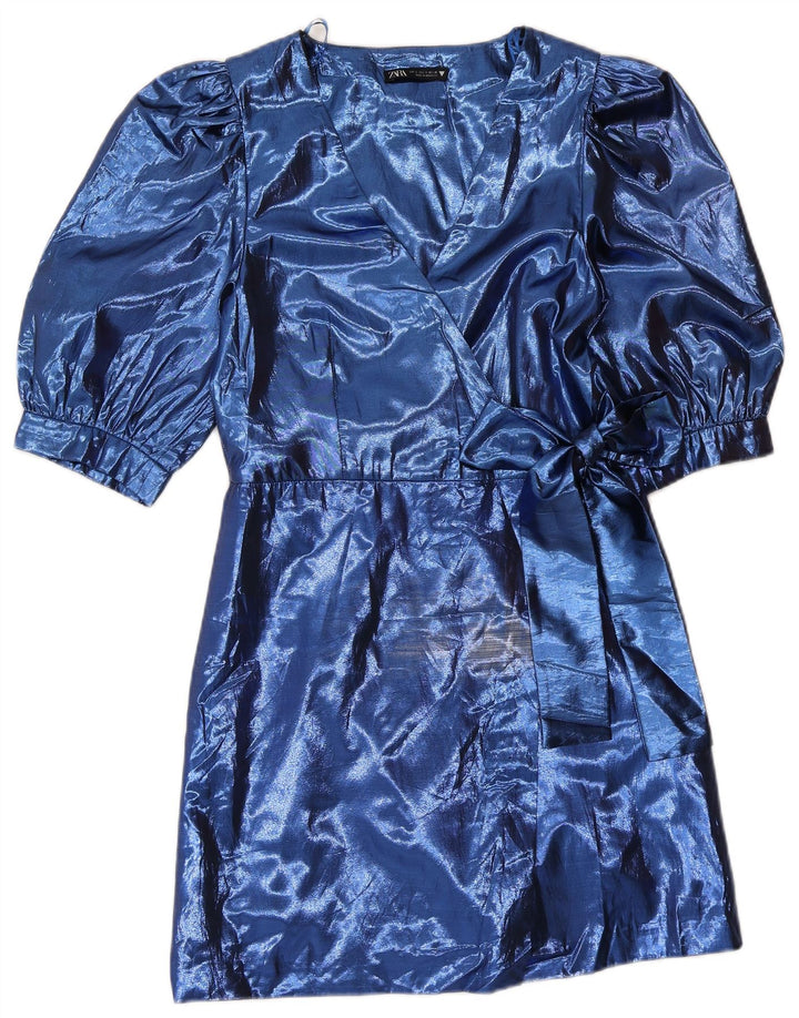 Zara Womens A-Line Dress UK 8 Small Blue Polyester