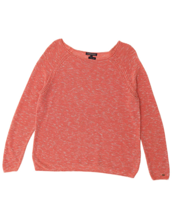 Tommy Hilfiger Womens Boat Neck Jumper Sweater UK 14 Medium Pink Flecked