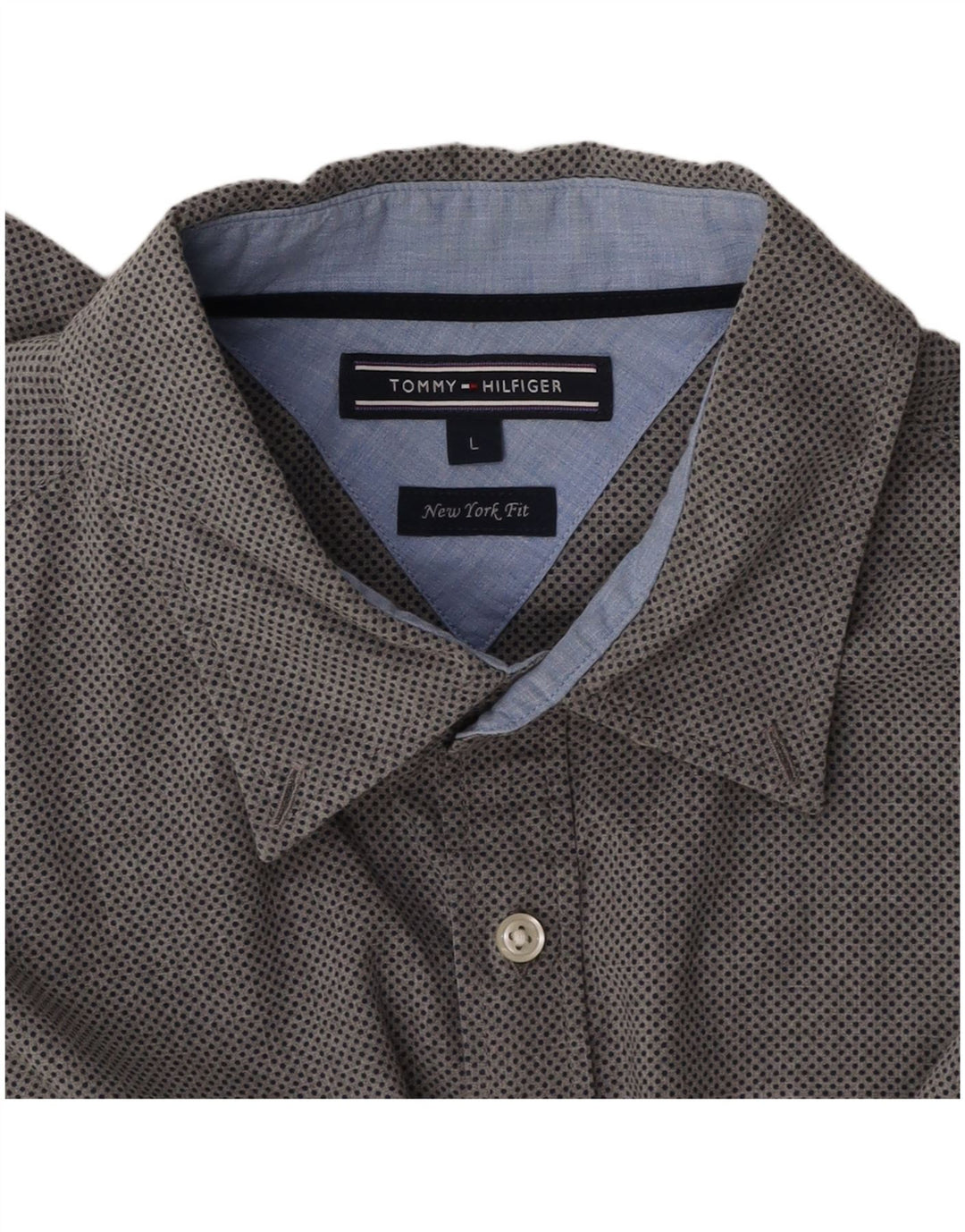 TOMMY HILFIGER Mens New York Fit Shirt Large Grey Spotted