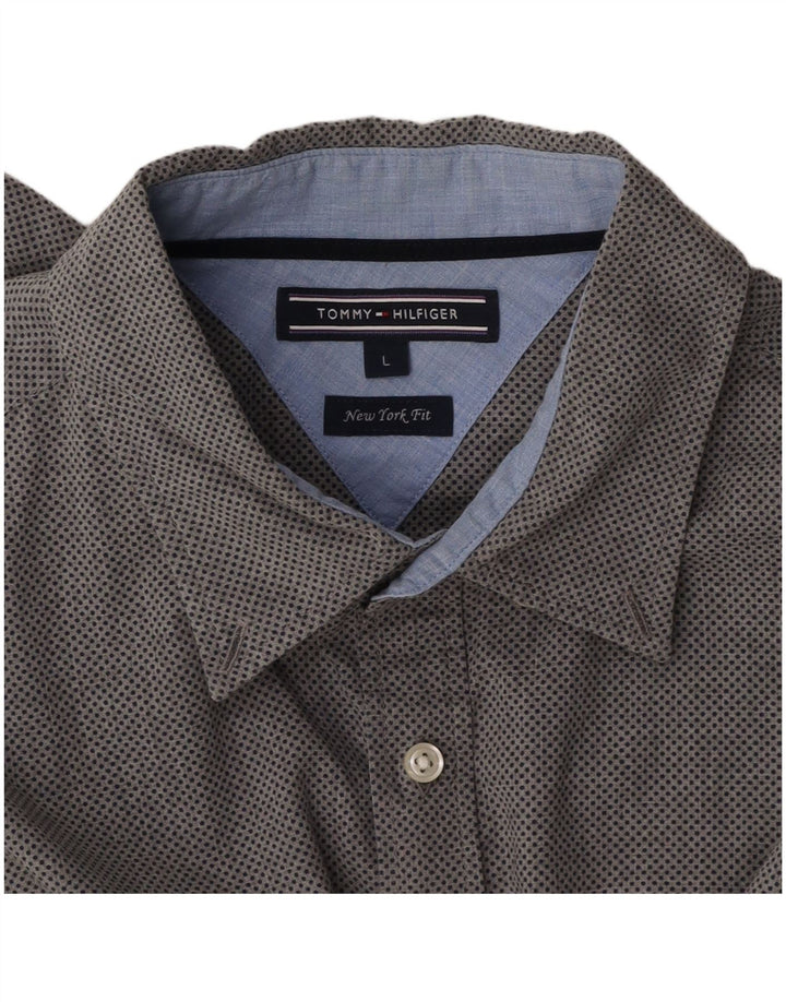 TOMMY HILFIGER Mens New York Fit Shirt Large Grey Spotted
