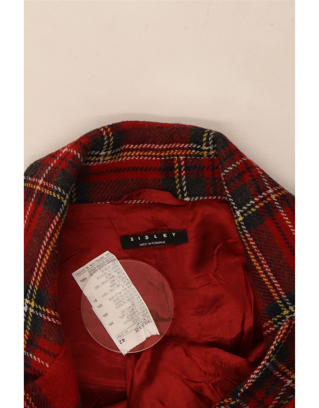 SISLEY Womens 4 Button Blazer Jacket IT 42 Medium Red Plaid Acrylic