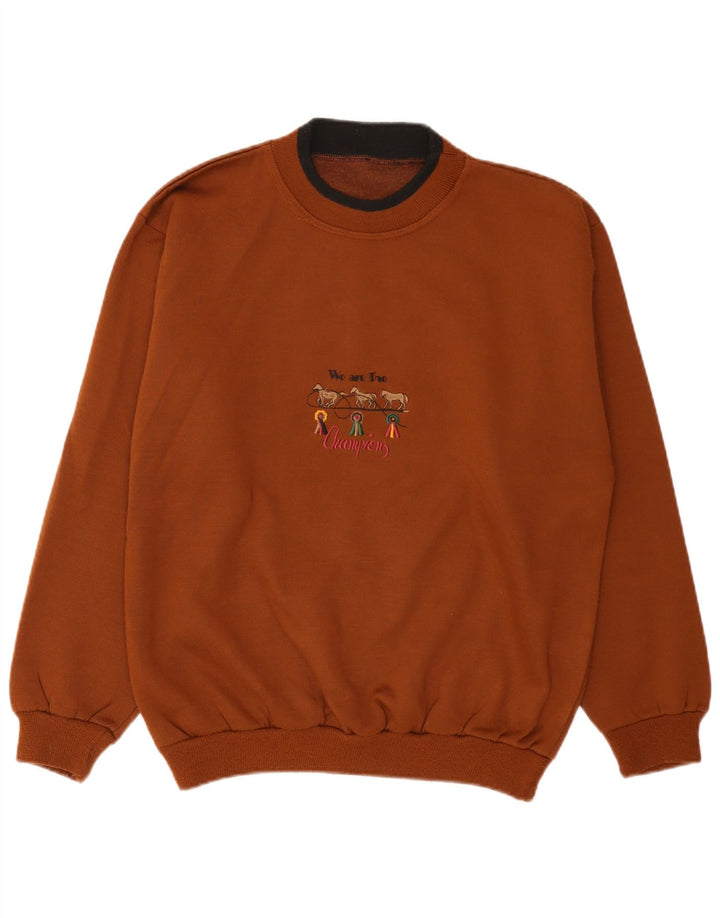 Vintage Mens Graphic Sweatshirt Jumper Medium Brown Cotton