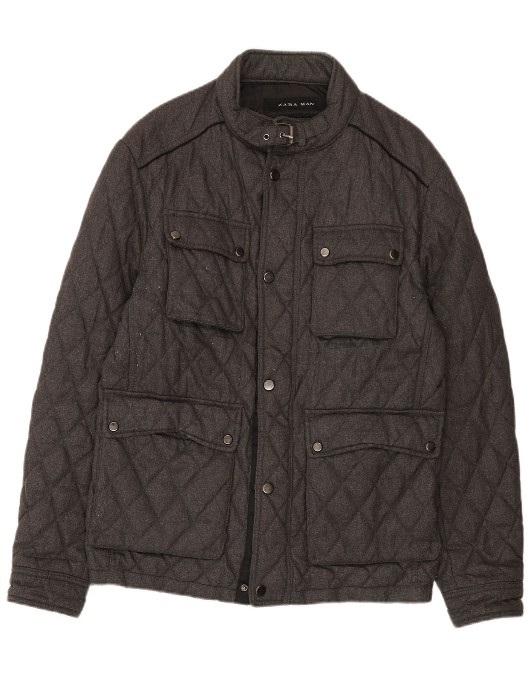 Zara Mens Quilted Jacket UK 40 Large Grey Polyester
