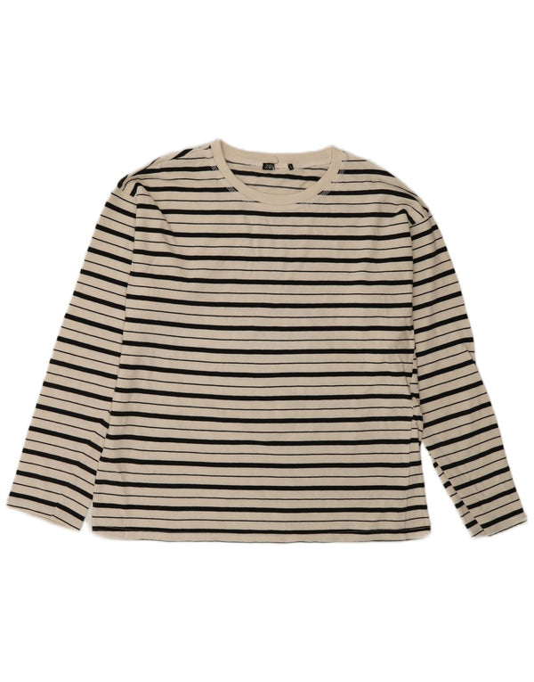 ZARA Womens Top Long Sleeve UK 12 Medium White Striped Nautical