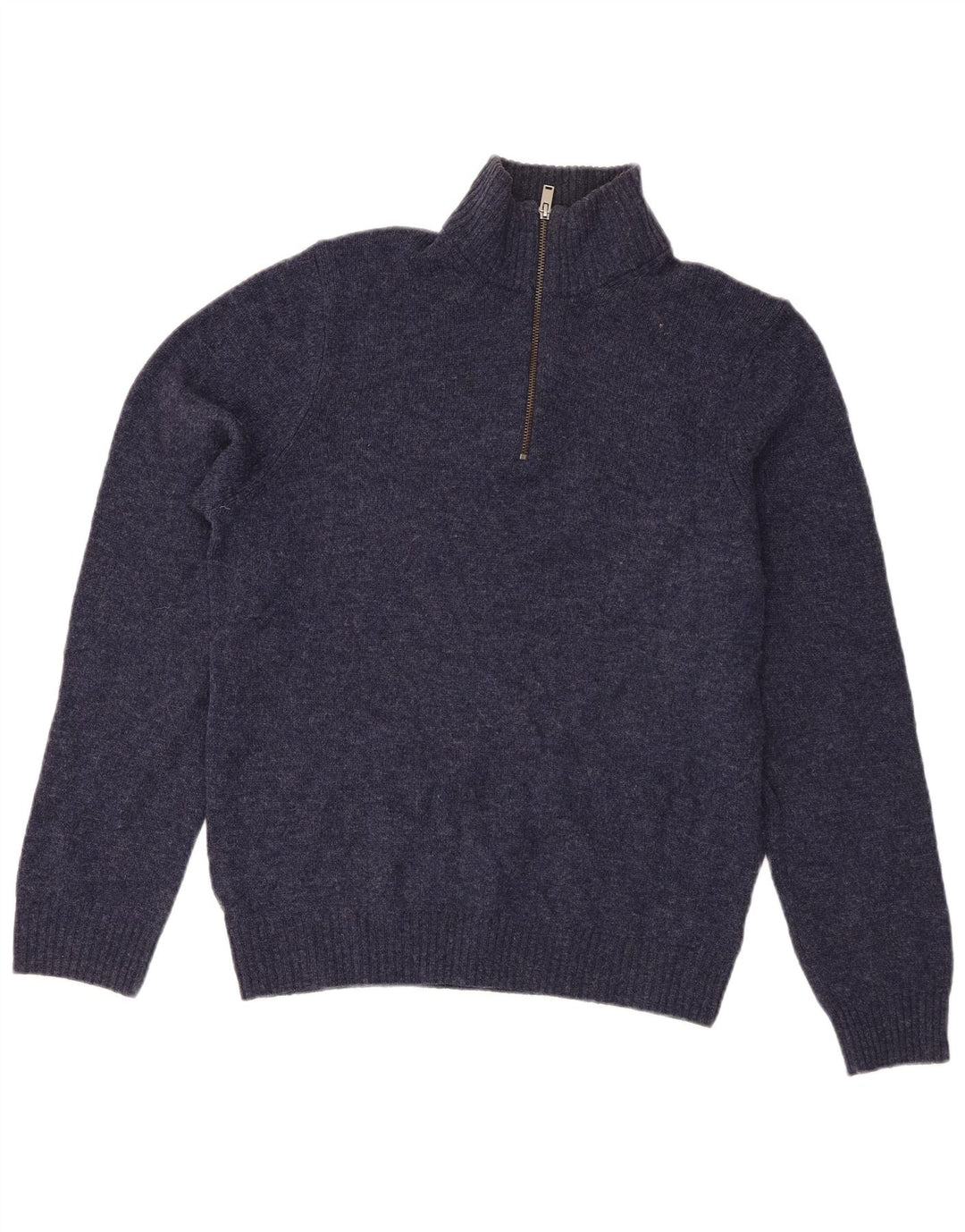 Marks & Spencer Mens Zip Neck Jumper Sweater Medium Navy Blue Lambswool