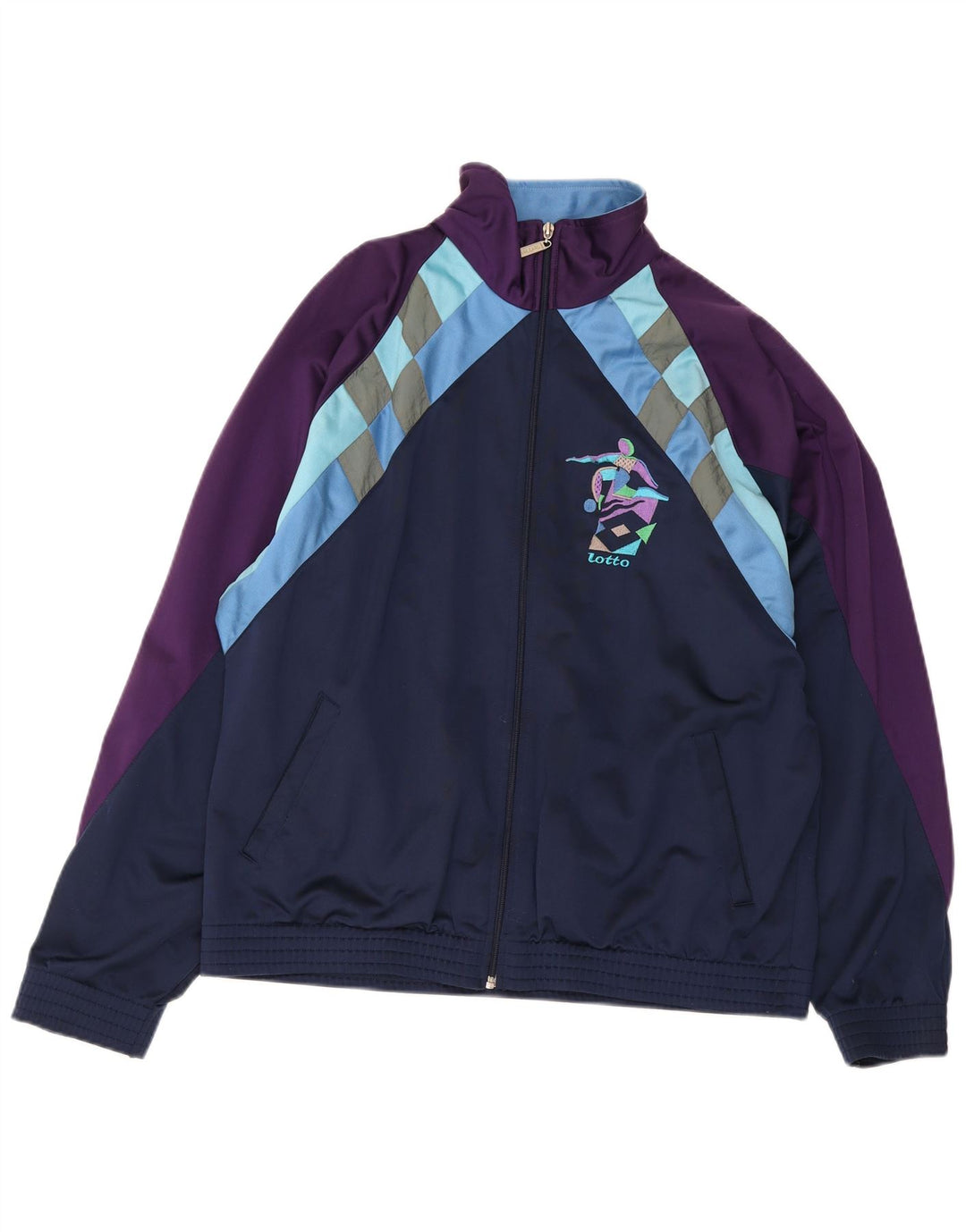 Lotto Mens Tracksuit Top Jacket Large Navy Blue Colourblock Polyester
