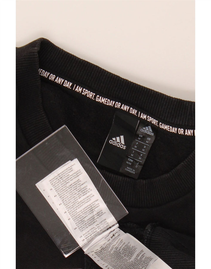 ADIDAS Mens Graphic Sweatshirt Jumper Medium Black Cotton Vintage Adidas and Second-Hand Adidas from Messina Hembry 