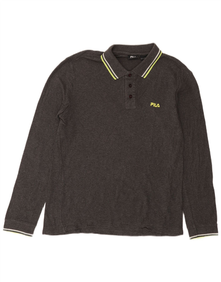 Fila Mens Long Sleeve Polo Shirt Medium Grey Cotton