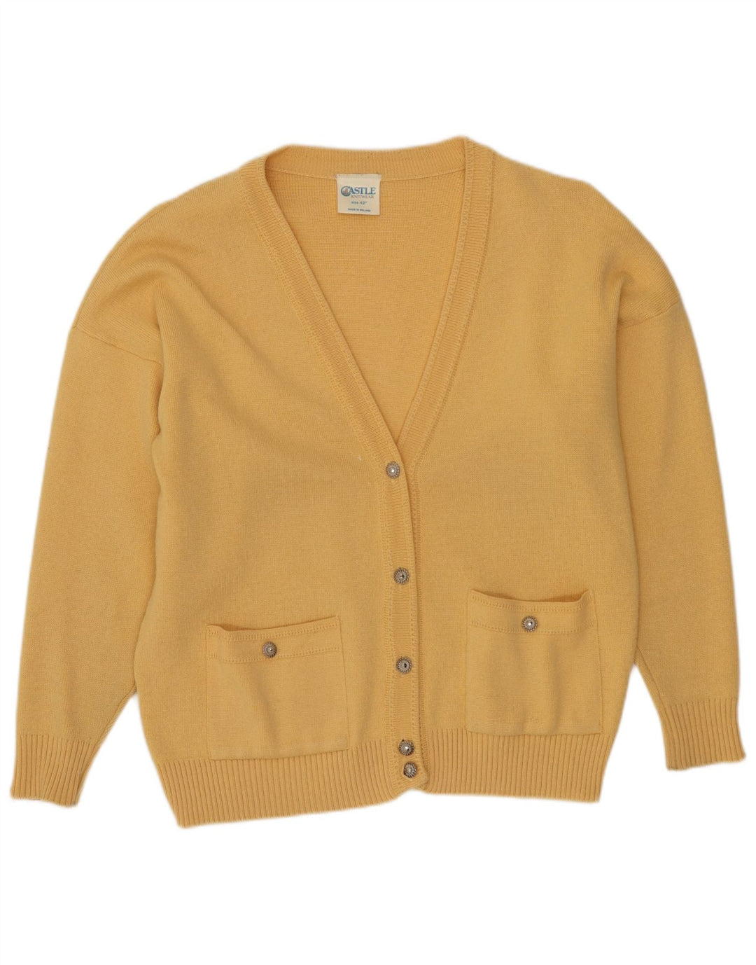 CASTLE Womens Cardigan Sweater EU 42 Large Yellow Acrylic